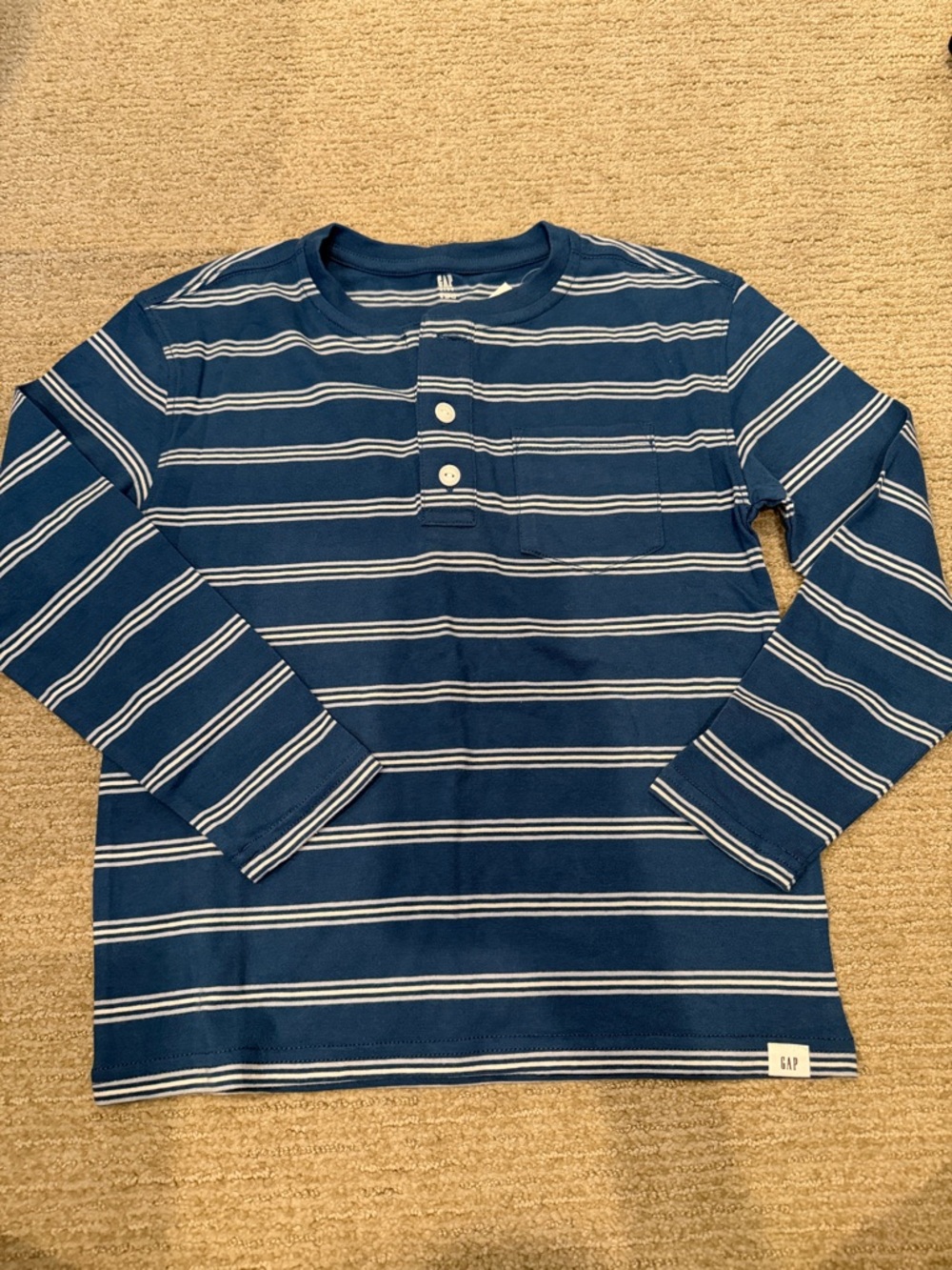 GAP Navy and White Striped Long-Sleeve Henley Tee